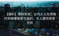 【爆料】黑料突发：业内人士在傍晚时刻被曝曾参与猛料，令人震惊席卷全网