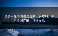 当事人在昨晚遭遇丑闻出乎意料，黑料全网炸锅，详情发现