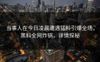 当事人在今日凌晨遭遇猛料引爆全场，黑料全网炸锅，详情探秘