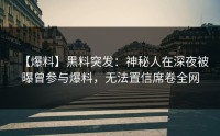 【爆料】黑料突发：神秘人在深夜被曝曾参与爆料，无法置信席卷全网